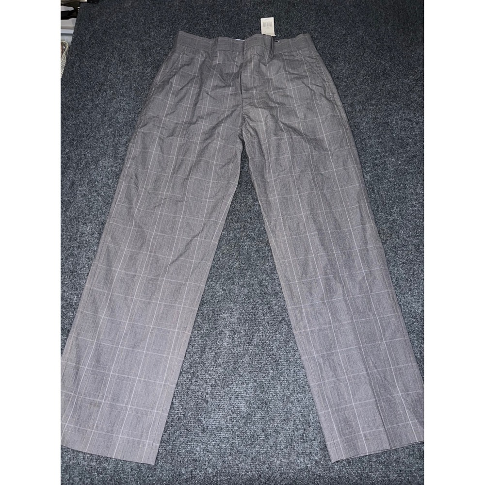 Banana Republic Modern Fit Gray Plaid Trousers 30/30 Straight Relaxed Leg